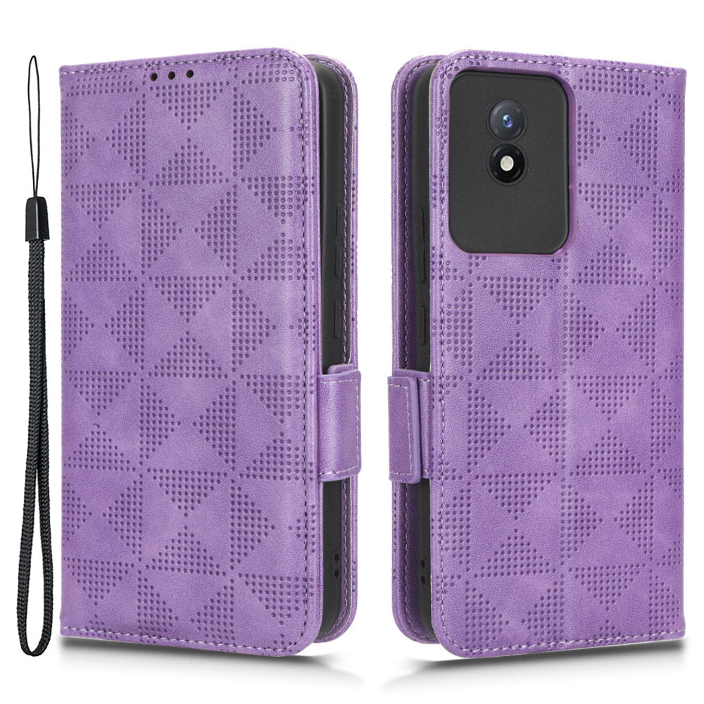 For vivo Y02 4G Protector Case PU Leather Imprinted Triangle Pattern Stand Phone Cover Wallet For vivo Y02 4G Protector Case PU Leather Imprinted Triangle Pattern Stand Phone Cover Wallet